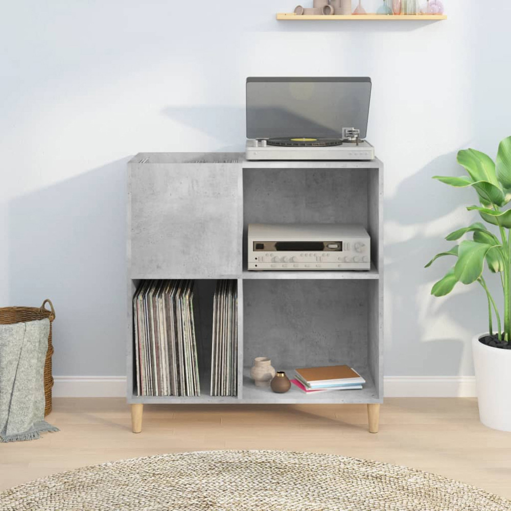 vidaXL 3 Shelf Concrete Grey Record Cabinet Image 7
