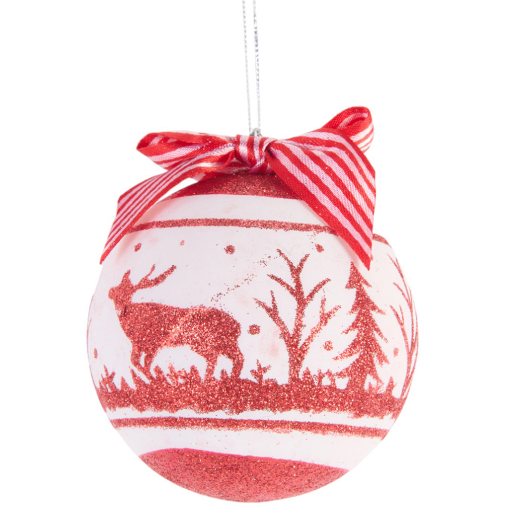 Pack of 4 Red & White Xmas Scene Baubles - Red Image 4