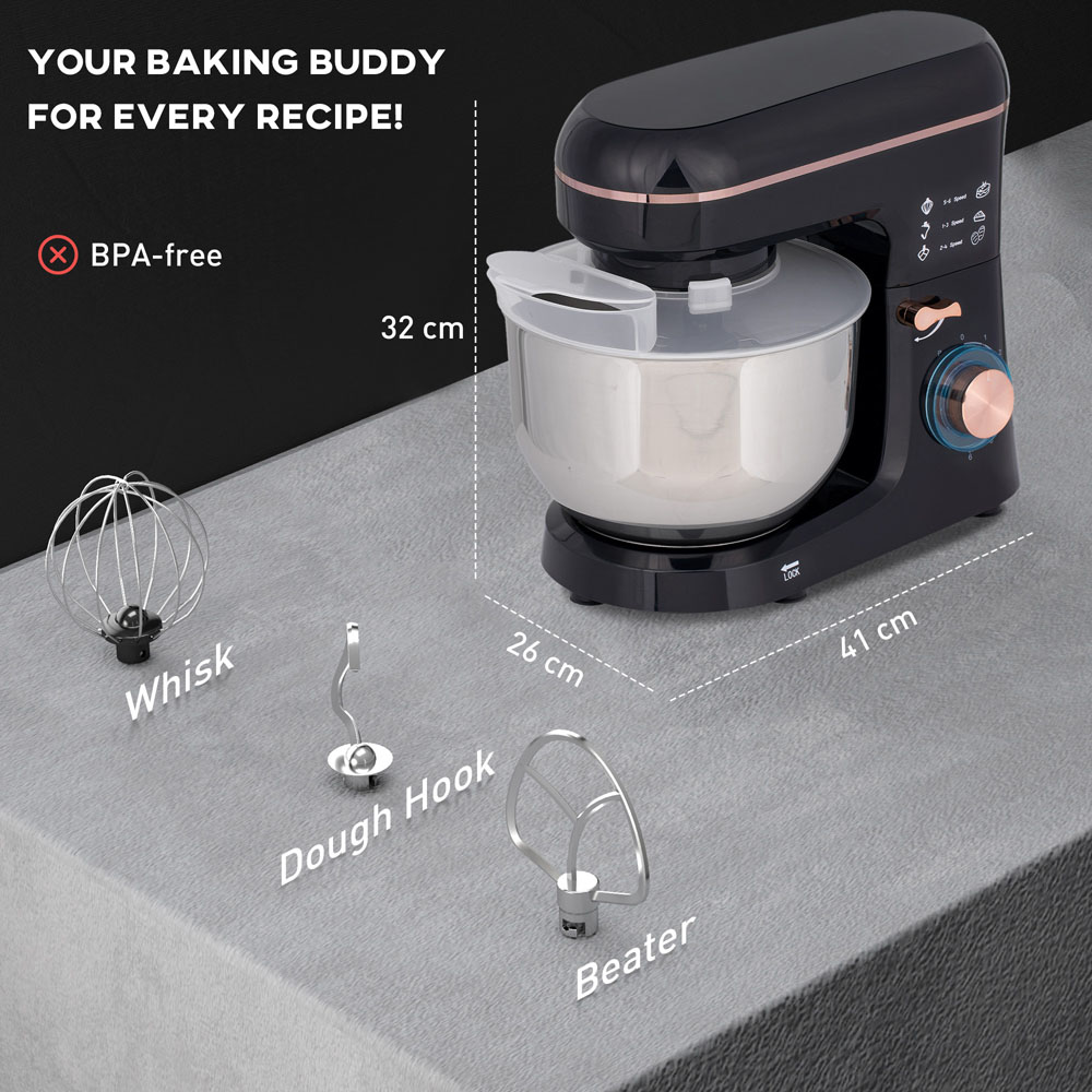 HOMCOM 800-251V70BK Black 5L Electric Stand Mixer 1400W Image 9