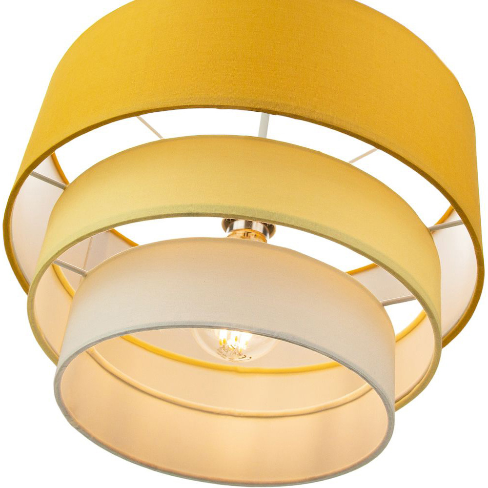 Happy Homewares 3 Tier Ochre and Mustard Cotton Round Pendant Shade Image 3
