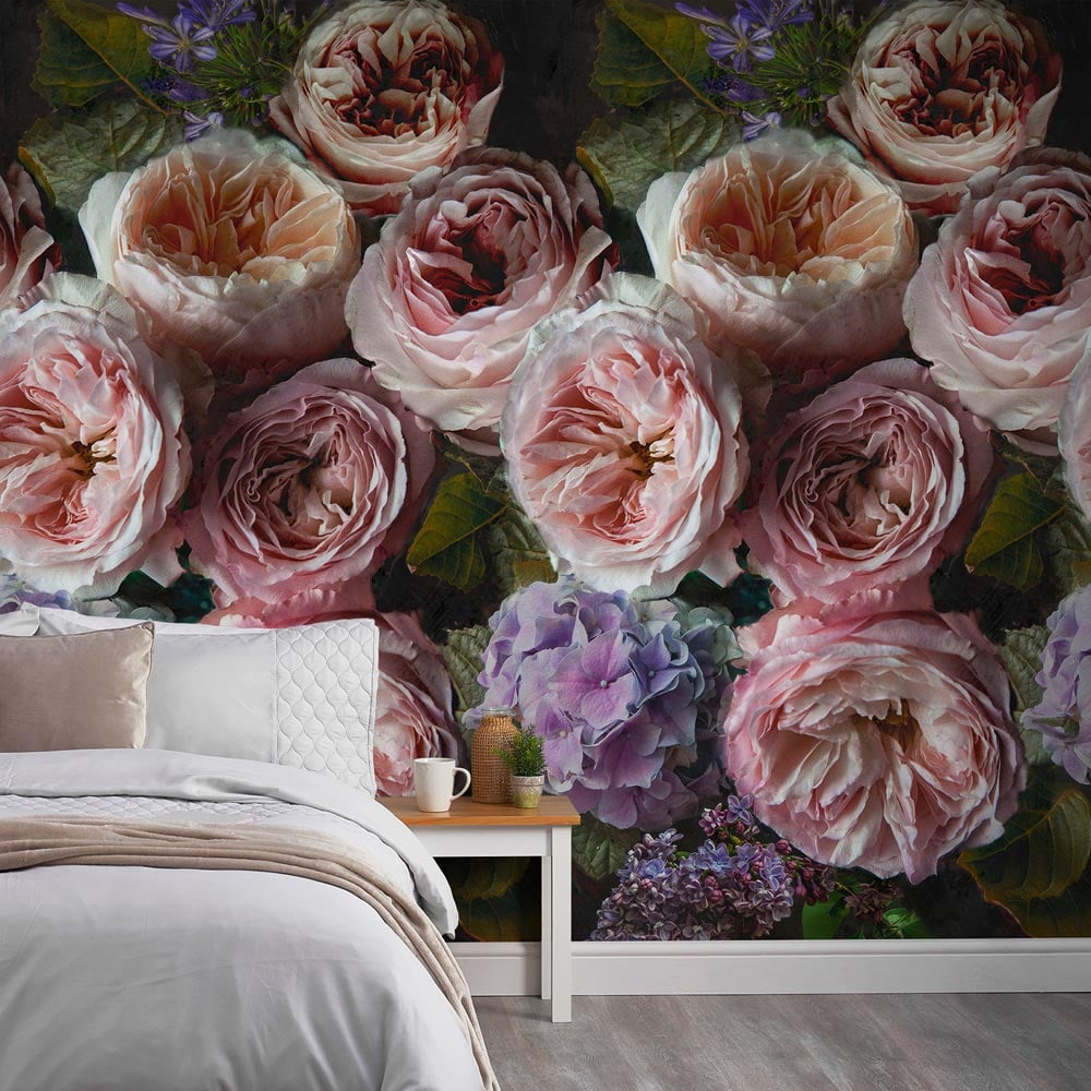 Grandeco Romantic Flowers Pink 3 Lane Wall Mural Image 1