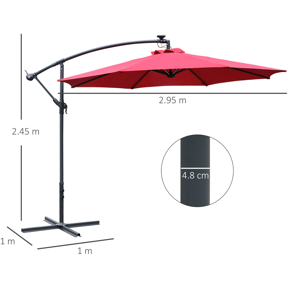 Outsunny Red Solar LED Crank Handle Cantilever Banana Parasol 3m Image 7