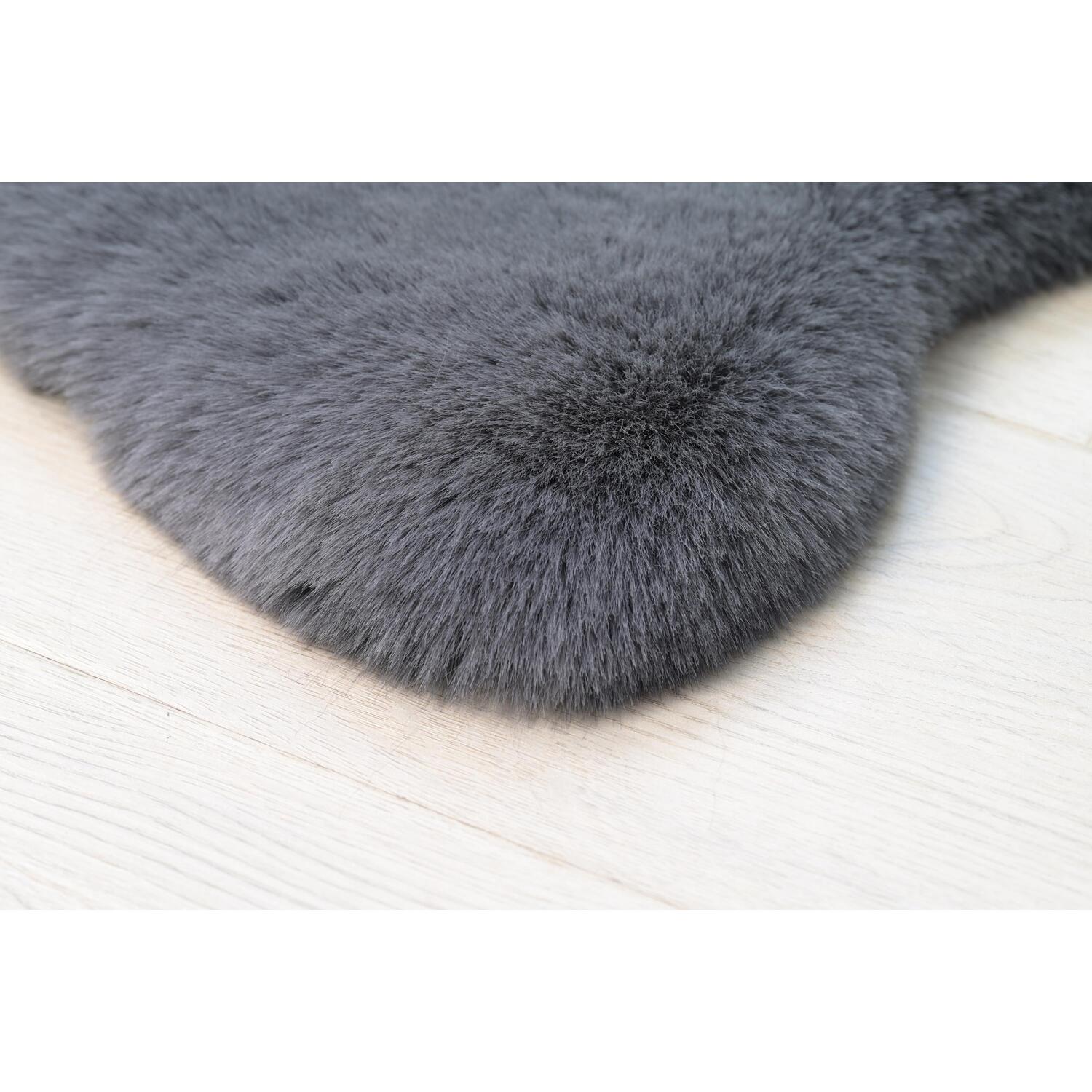 Deluxe Faux Rabbit Fur Rug - Midnight Grey Image 3