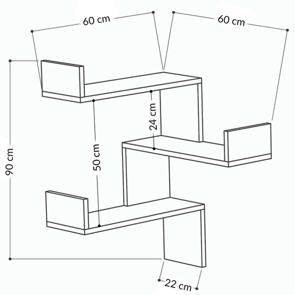 Decortie Luksa 3 Shelf Oak Modern Corner Wall Mounted Bookcase Image 6