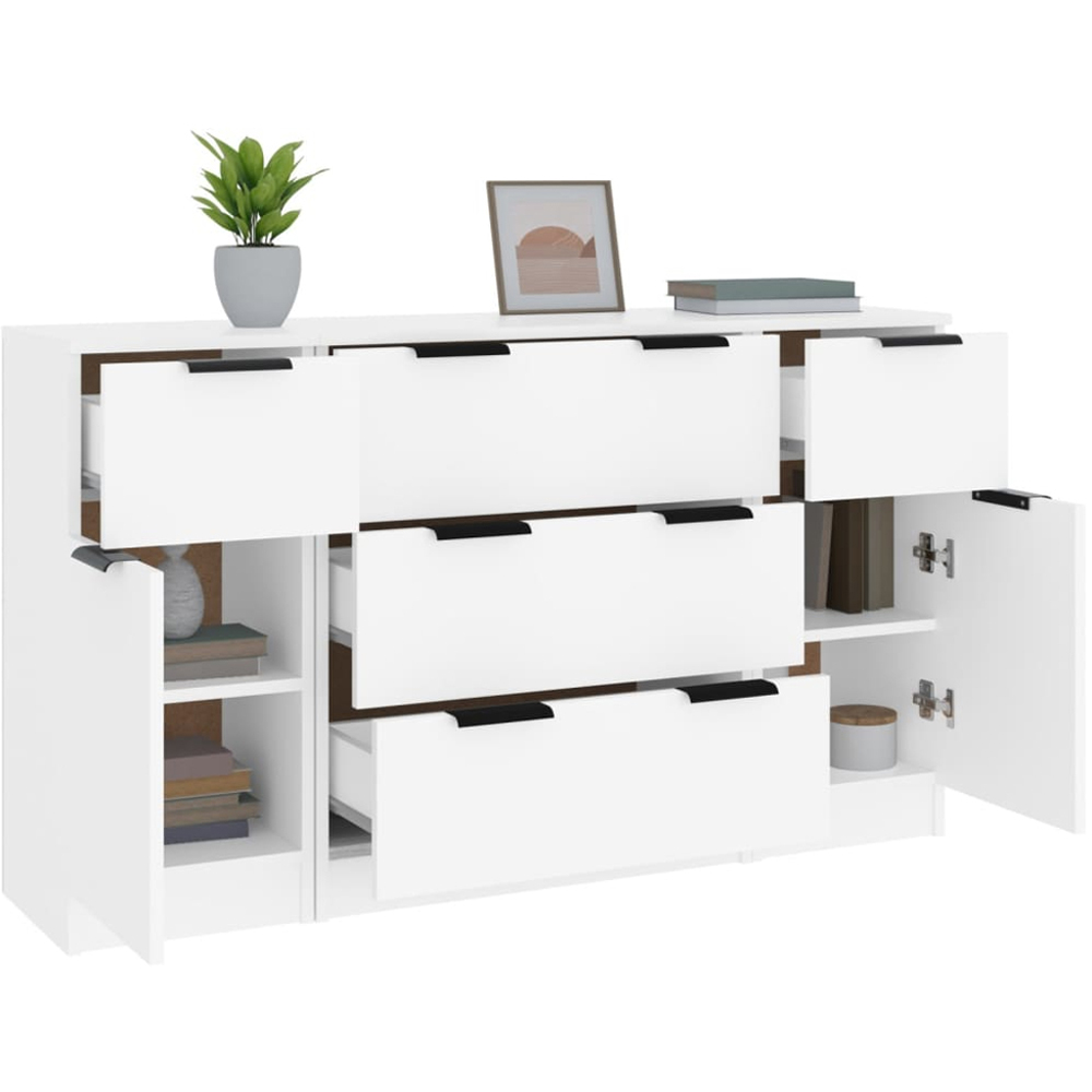 vidaXL 2 Door 5 Drawer White Sideboard 3 Piece Image 3