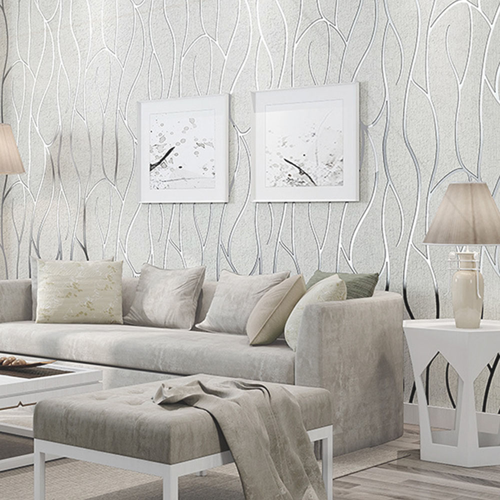 Living and Home Sliver and White 3D Relievo Adhesive Vinyl Removable Wallpaper Image 4