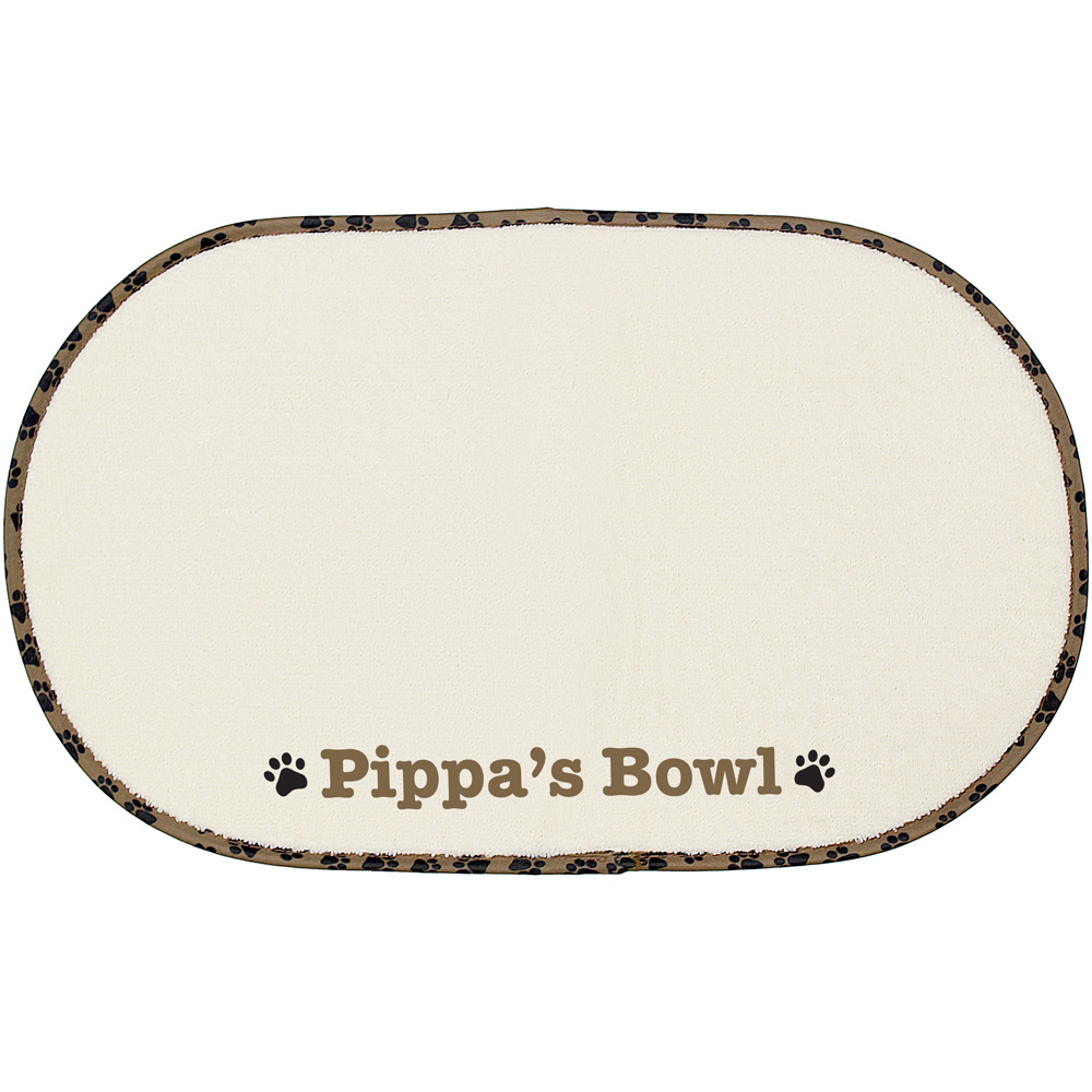Personalised Memento Brown Paw Print Pet Bowl Mat Image 1