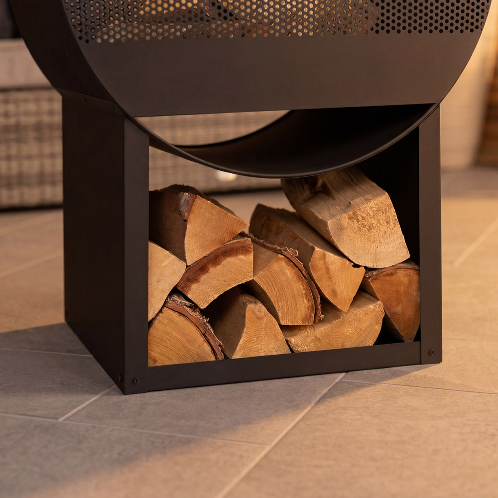 Charles Bentley Snug Sao Paul Black Powder Coated Steel Modern Chimenea with Poker and Log Storage Image 8