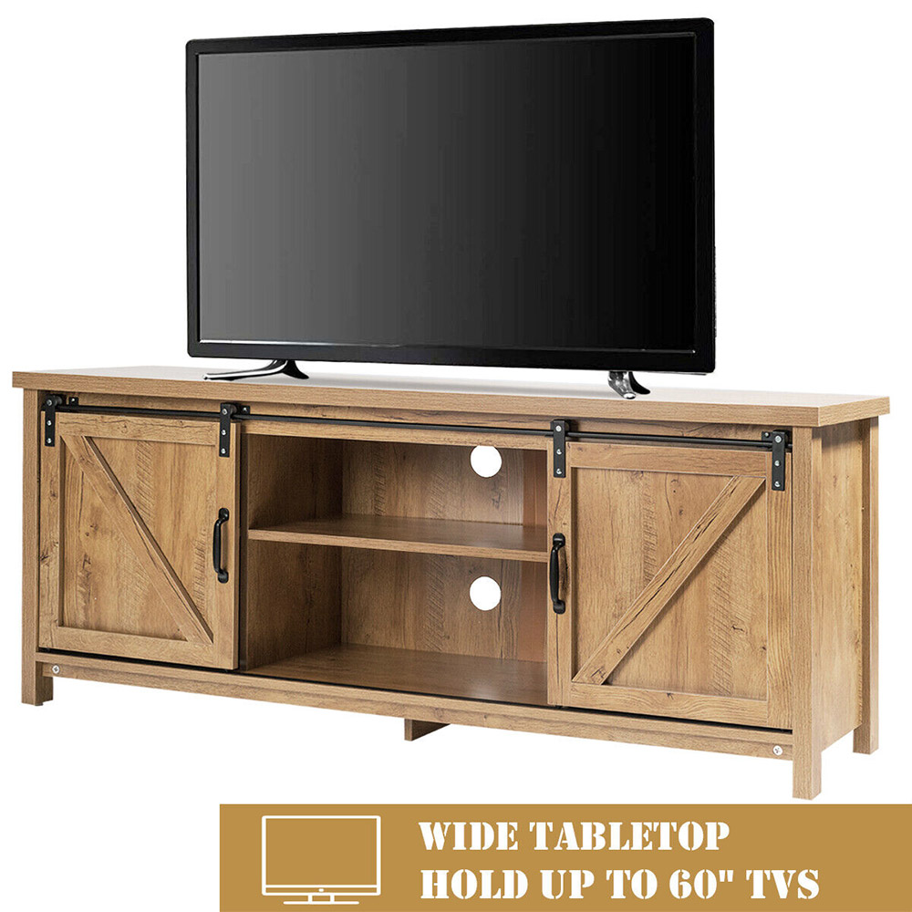 Costway 2 Door 2 Shelf Orange TV Unit Image 8