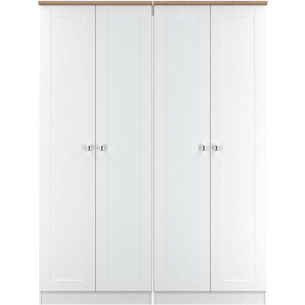 Crowndale Sussex 4 Door White Ash and Bardolino Oak Tall Mirror Wardrobe Ready Assembled Image 2