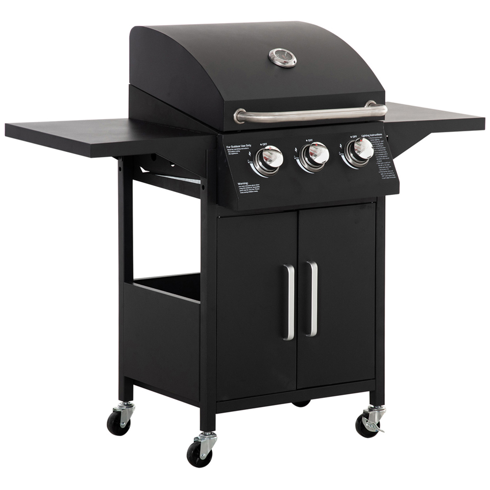 Outsunny Black Outdoor 3 Burner Gas Grill BBQ Trolley Image 1