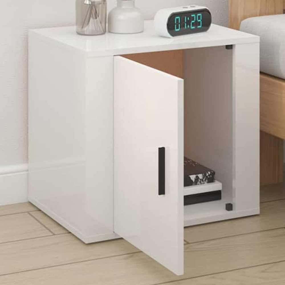 vidaXL Single Door White Bedside Table Image 1