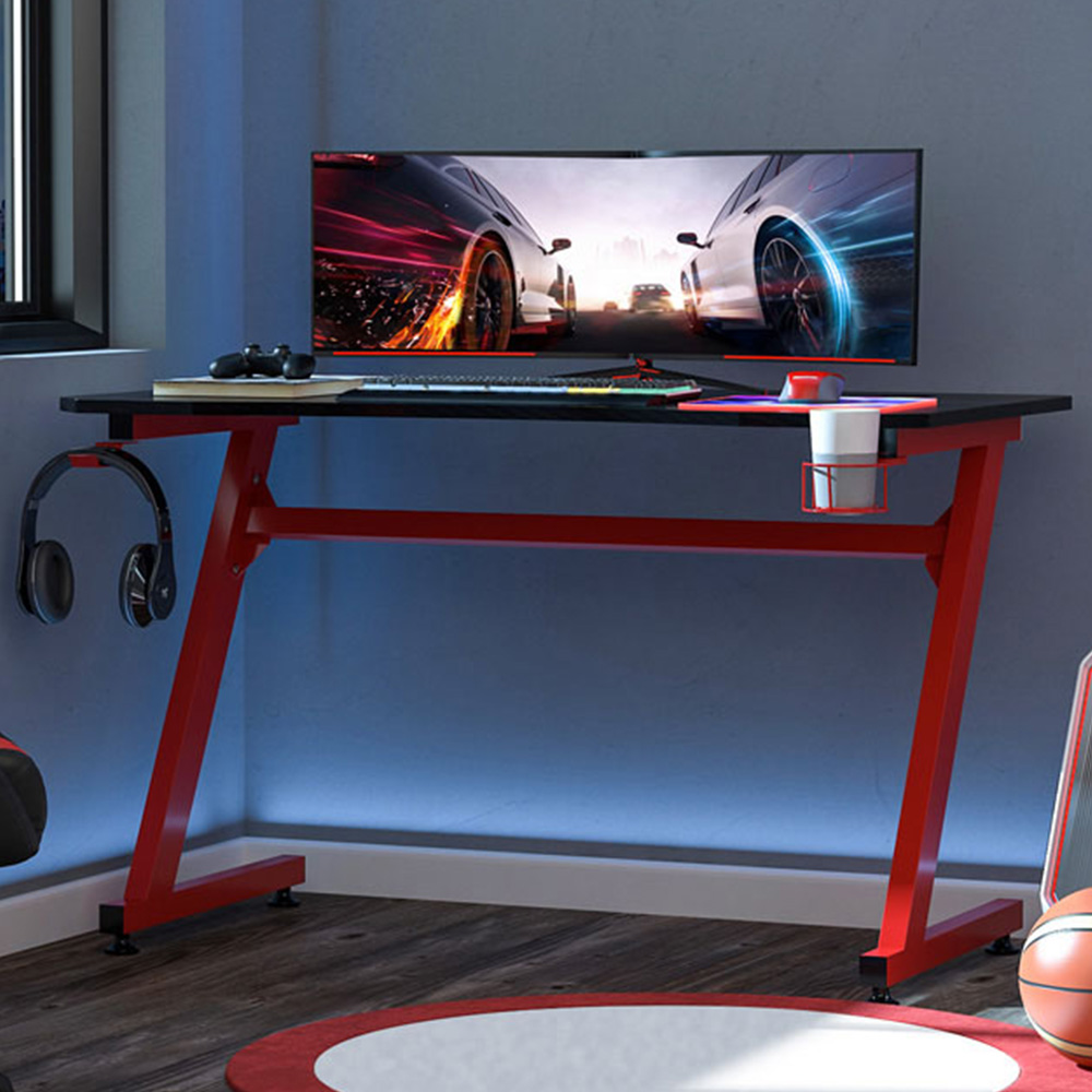 Portland Gaming Desk with Cup Holder Black and Red Image 1