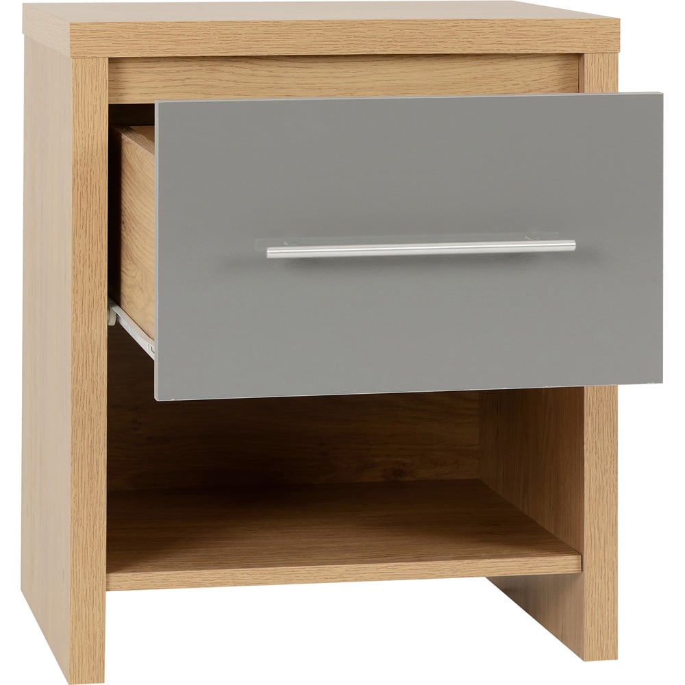 Seconique Seville Single Drawer Grey Gloss Light Oak Veneer Bedside Table Image 4