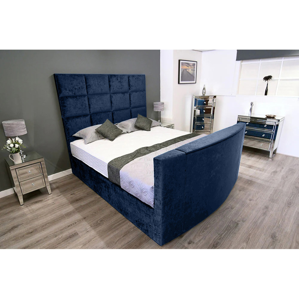 Eleganza Home Lurvi Super King Size Blue Plush TV Bed Frame with Headboard and Footboard Image 3
