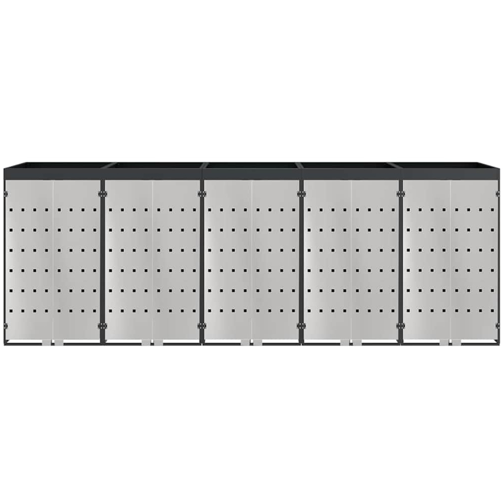 vidaXL Anthracite 5 Wheelie Bin Storage Shed with Stainless Steel Door and Planter Roof Image 4