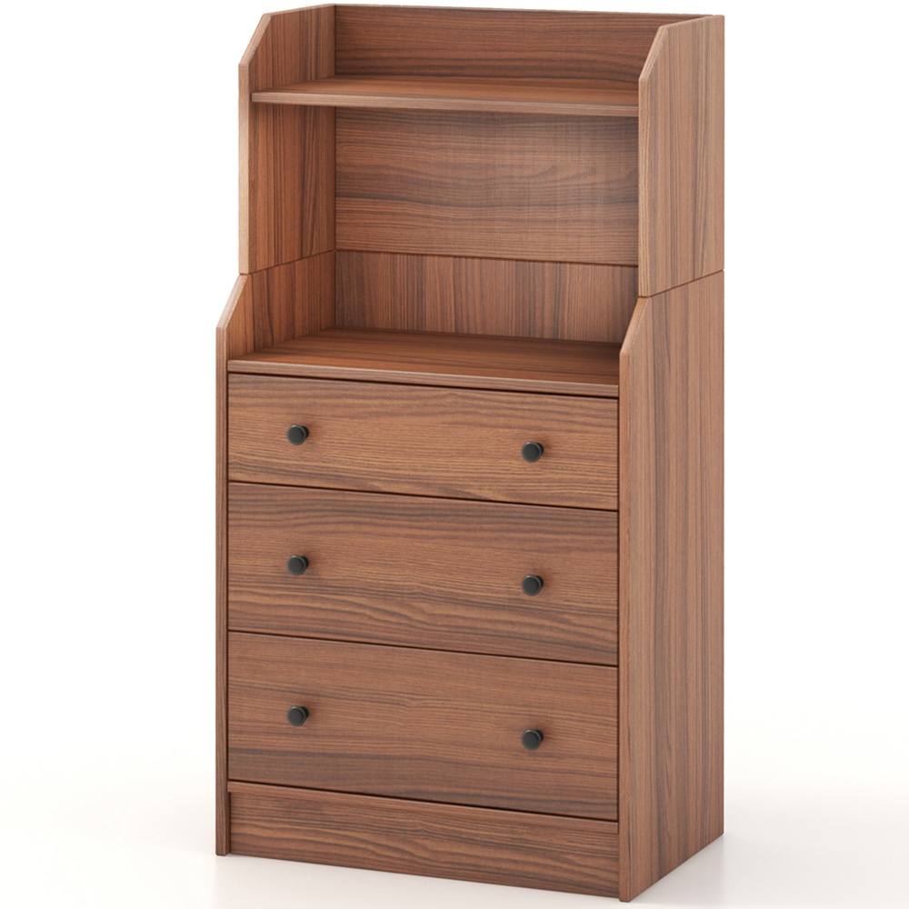 Costway 3 Drawer 2 Shelf Brown Modern Chest of Drawer Image 2