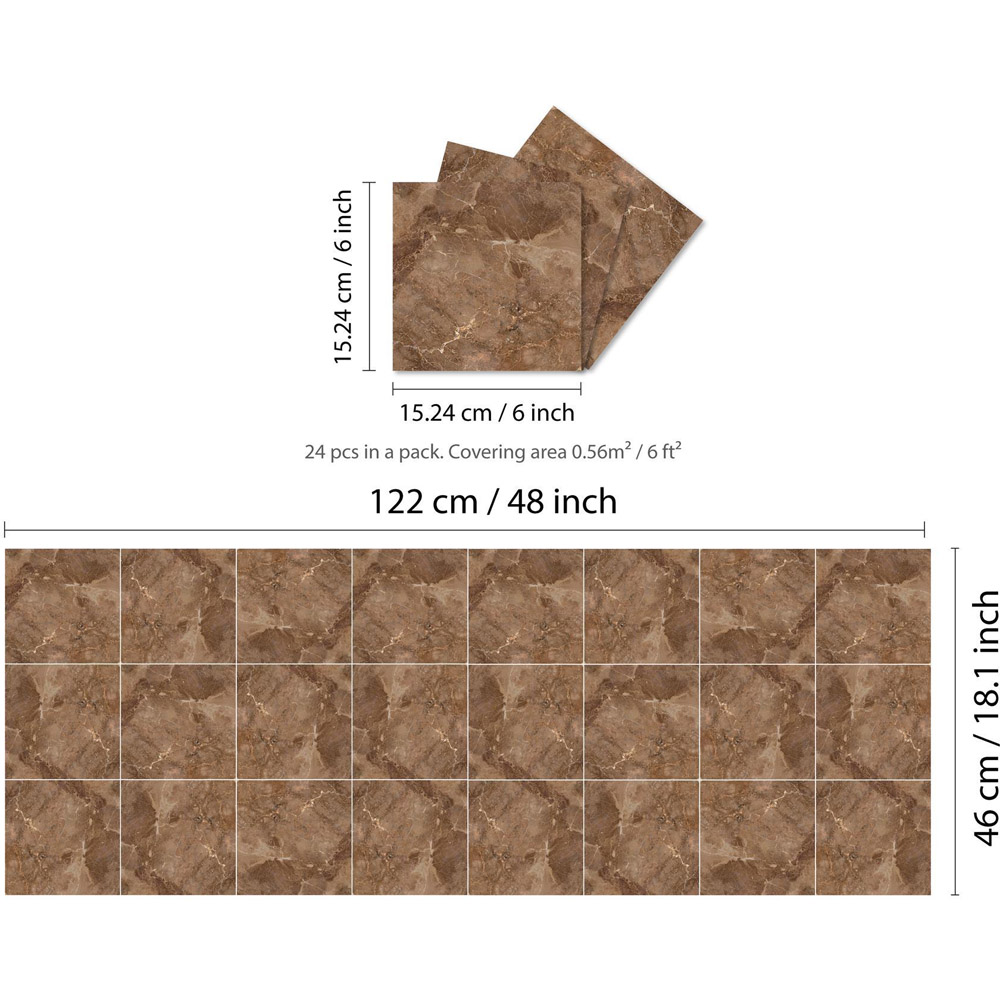 Walplus Marble Stone Copper Brown Tile Sticker 24 Pack Image 6