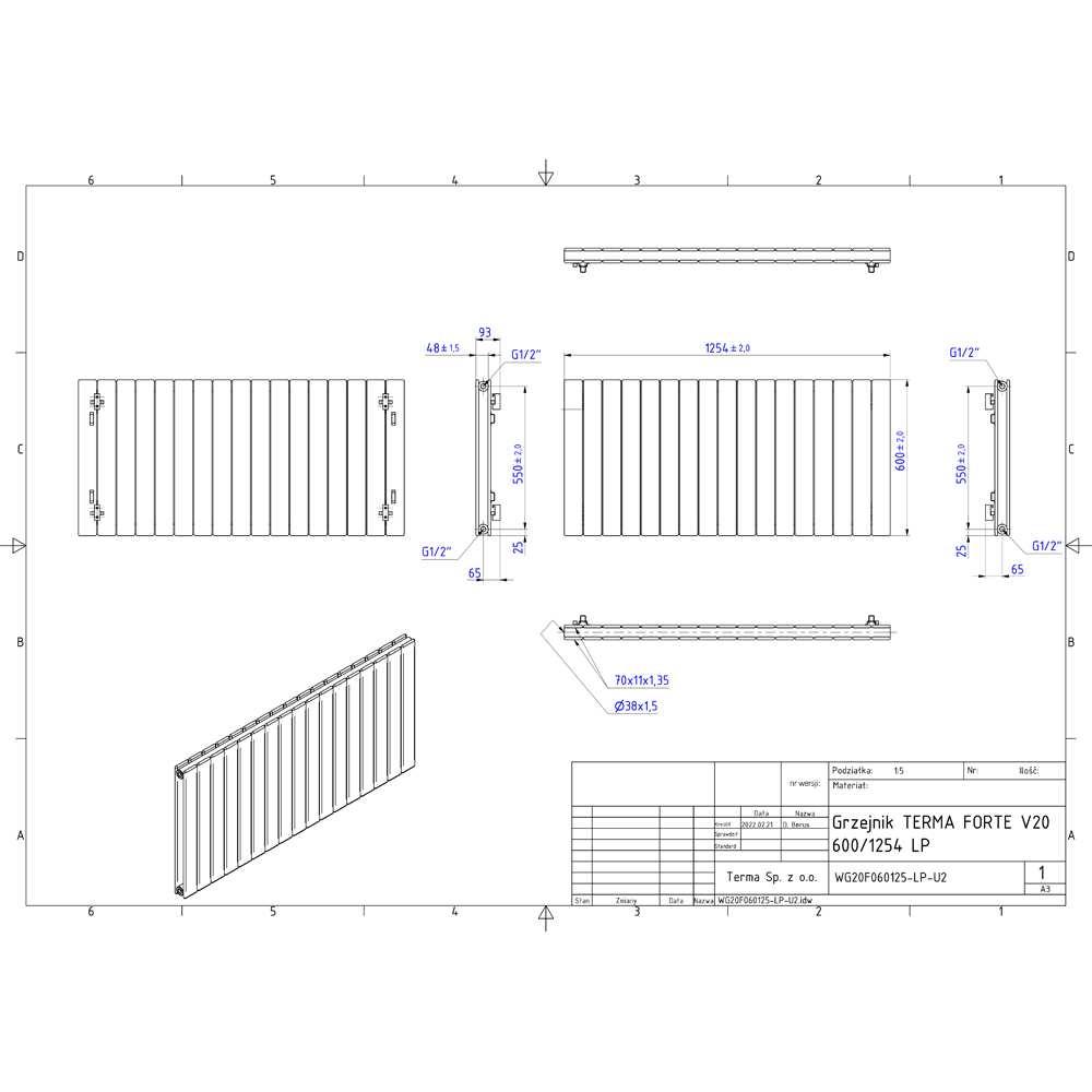 Terma Forte 4488 BTU White Double Panel Radiator 600 x 1254mm Image 9