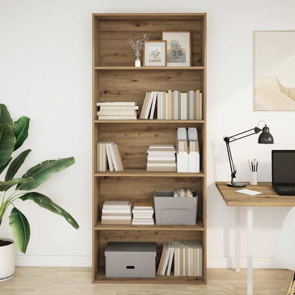 vidaXL 5 Shelf Artisanal Oak Bookcase Image 1