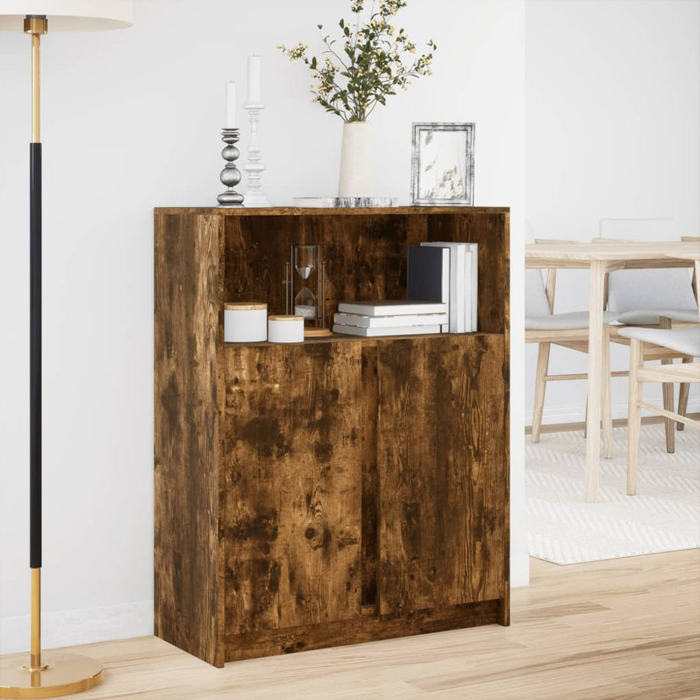 vidaXL 2 Door Single Shelf Smoked Oak Sideboard with RGB LED Lights Image 4