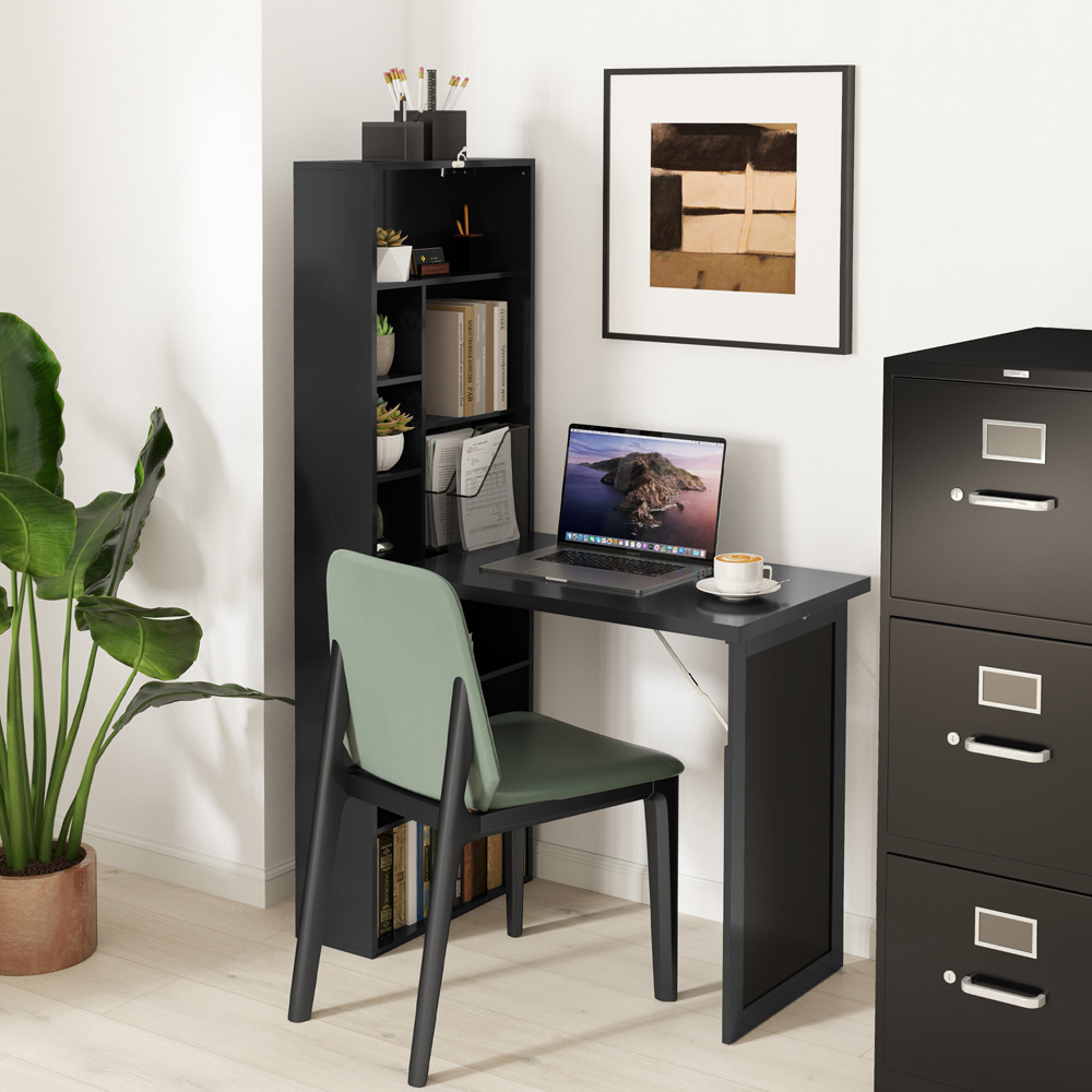Portland 9 Shelf Multifunctional Convertible Workstation Desk with Blackboard Black Image 4
