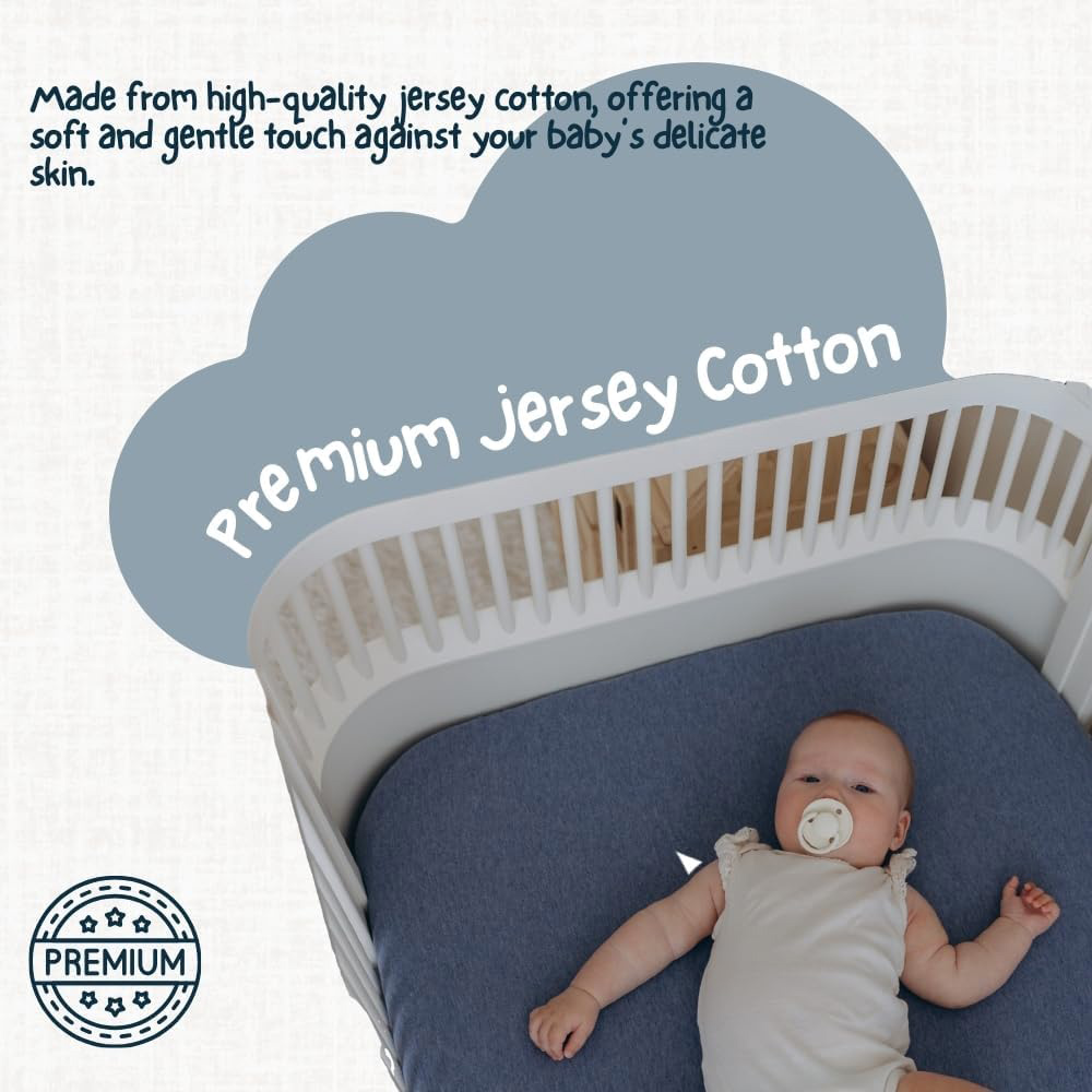 MHG Living Denim Blue and Dino Jersey Cotton Fitted Cot Bed Sheet 140 x 70cm 2 Pack Image 8