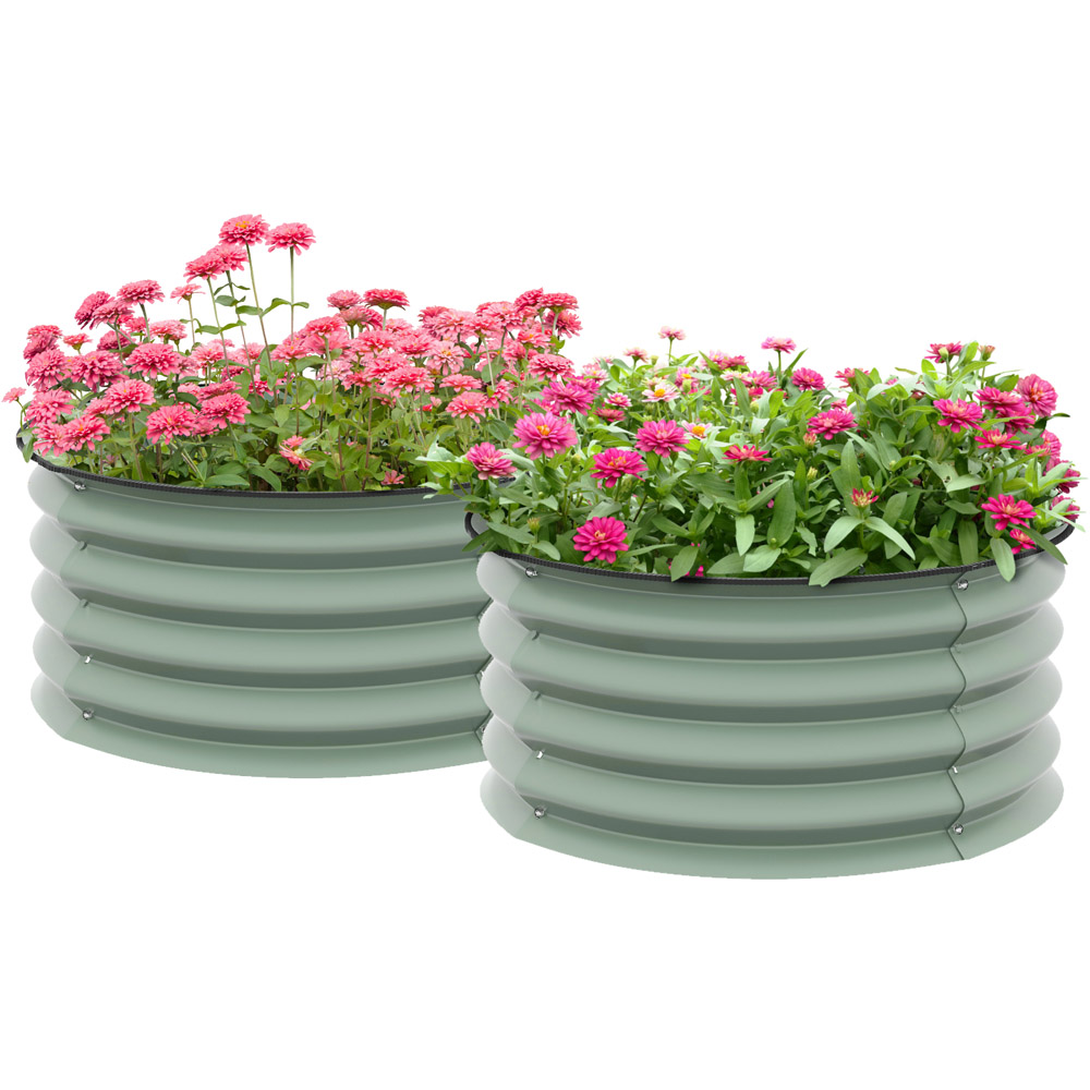 Outsunny Green Raised Garden Bed Metal Planter Box with Safety Edging Set of 2 Image 1