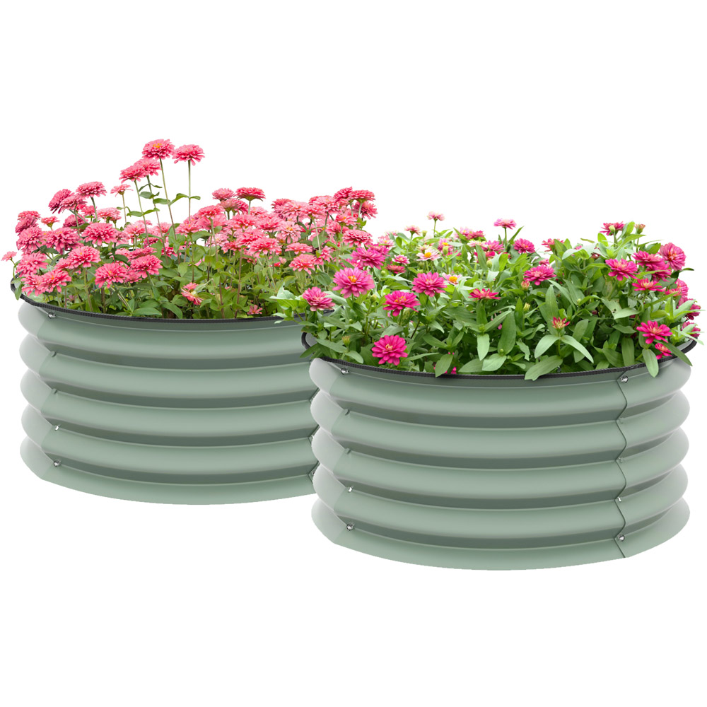Outsunny Green Raised Garden Bed Metal Planter Box with Safety Edging Set of 2 Image 1