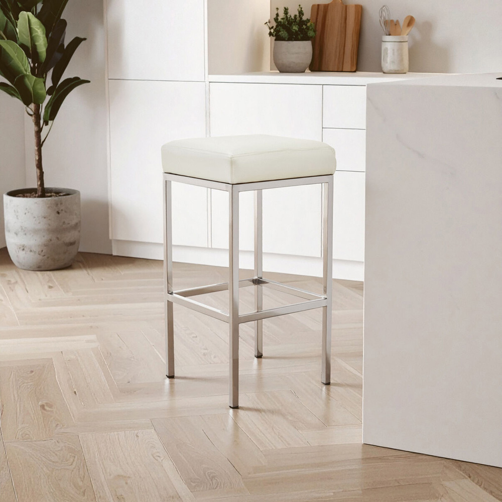 Premier Housewares Baina White and Chrome Finish Bar Stool Image 2