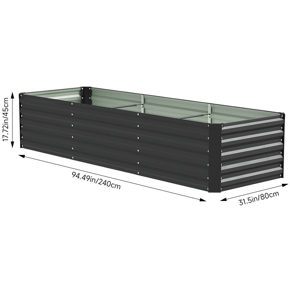 Living and Home Black Large Rectangular Galvanised Steel Raised Garden Bed 240 x 80cm Image 8