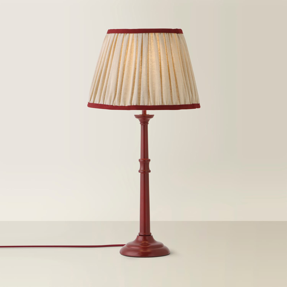 ValueLights Clara Linen Pleated Shade Burgundy Candlestick Table Lamp with Bulb Image 5