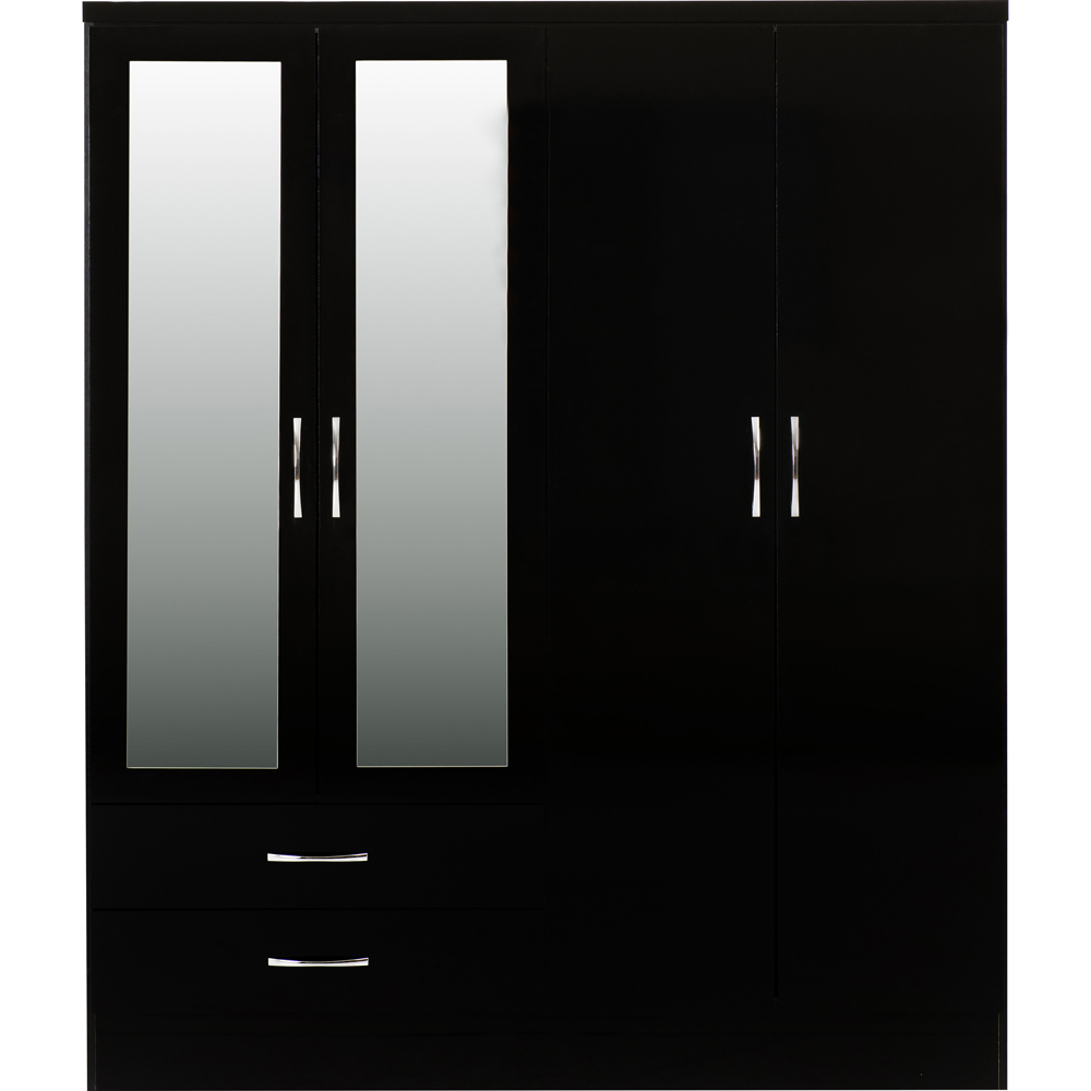Seconique Nevada 4 Door 2 Drawer Black Gloss Mirrored Wardrobe Image 2