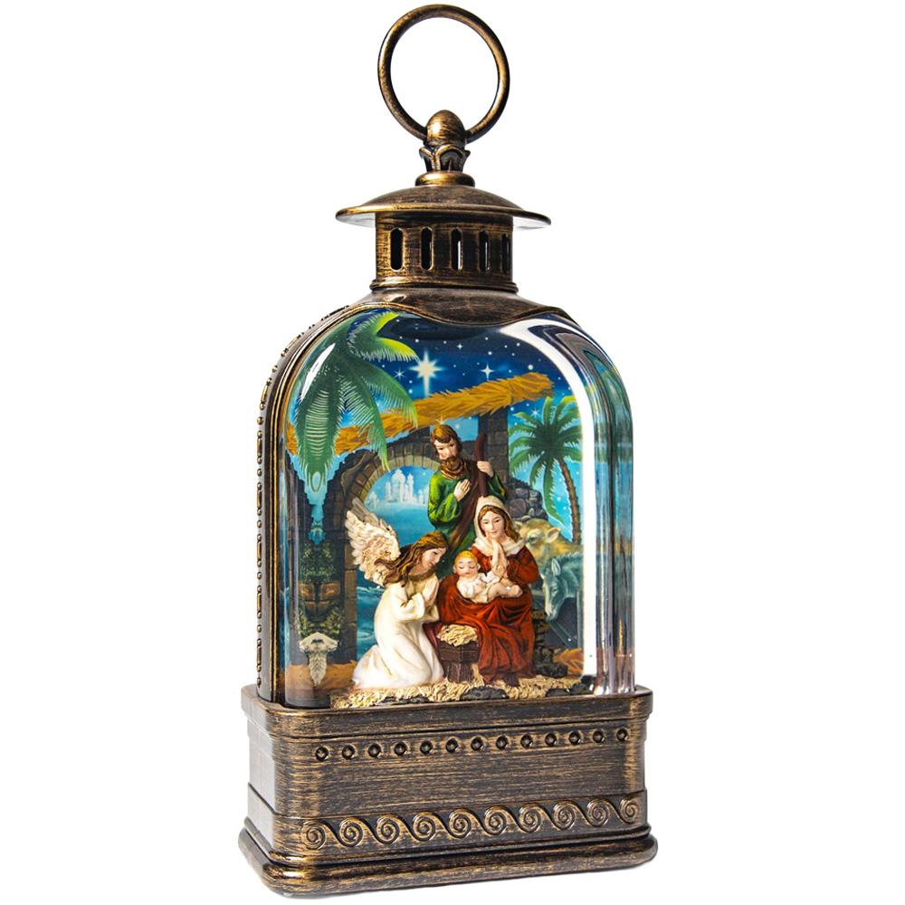 Shatchi Christmas Nativity Scene Snow Globe Lantern 24cm Image 1