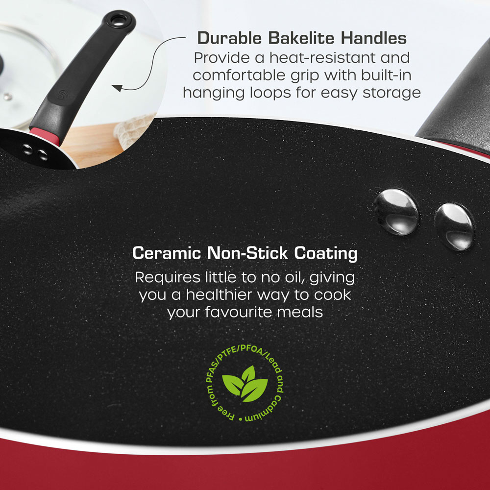 Swan Townhouse 3 Piece Red Aluminium Non-Stick Saucepan Set Image 4