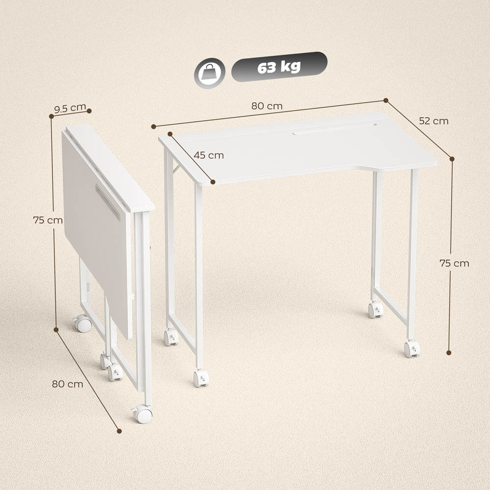 Portland Foldable Small Writing Desk with Wheels White Image 9