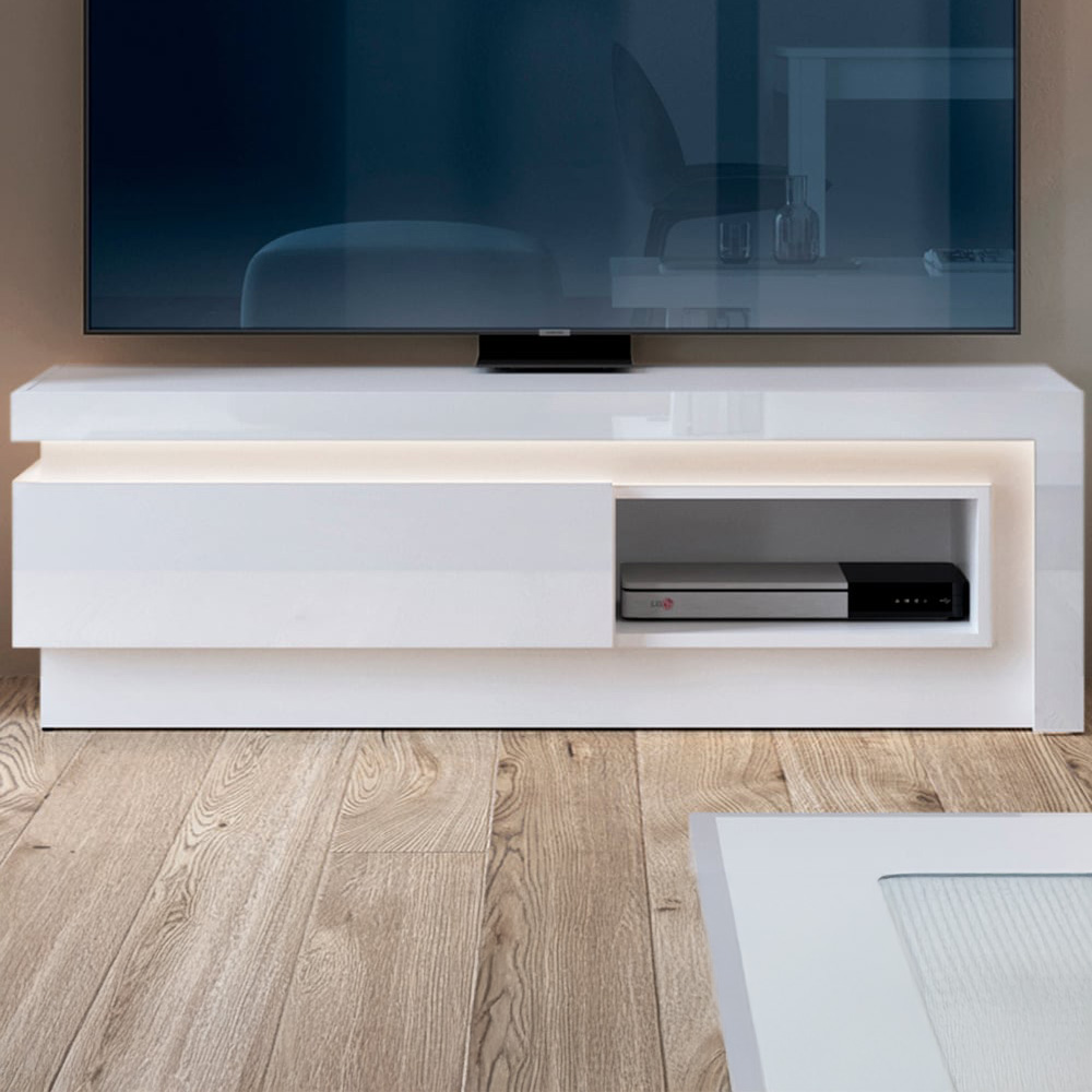Furniture To Go Lyon Single Drawer White High Gloss TV Cabinet Image 1