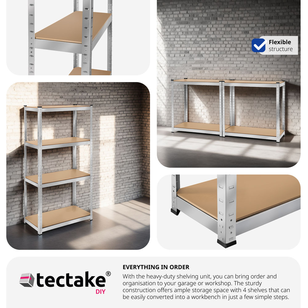 tectake 4 Shelf Silver Galvanised Steel Garage Shelving Unit 160 x 40 x 80cm Image 6
