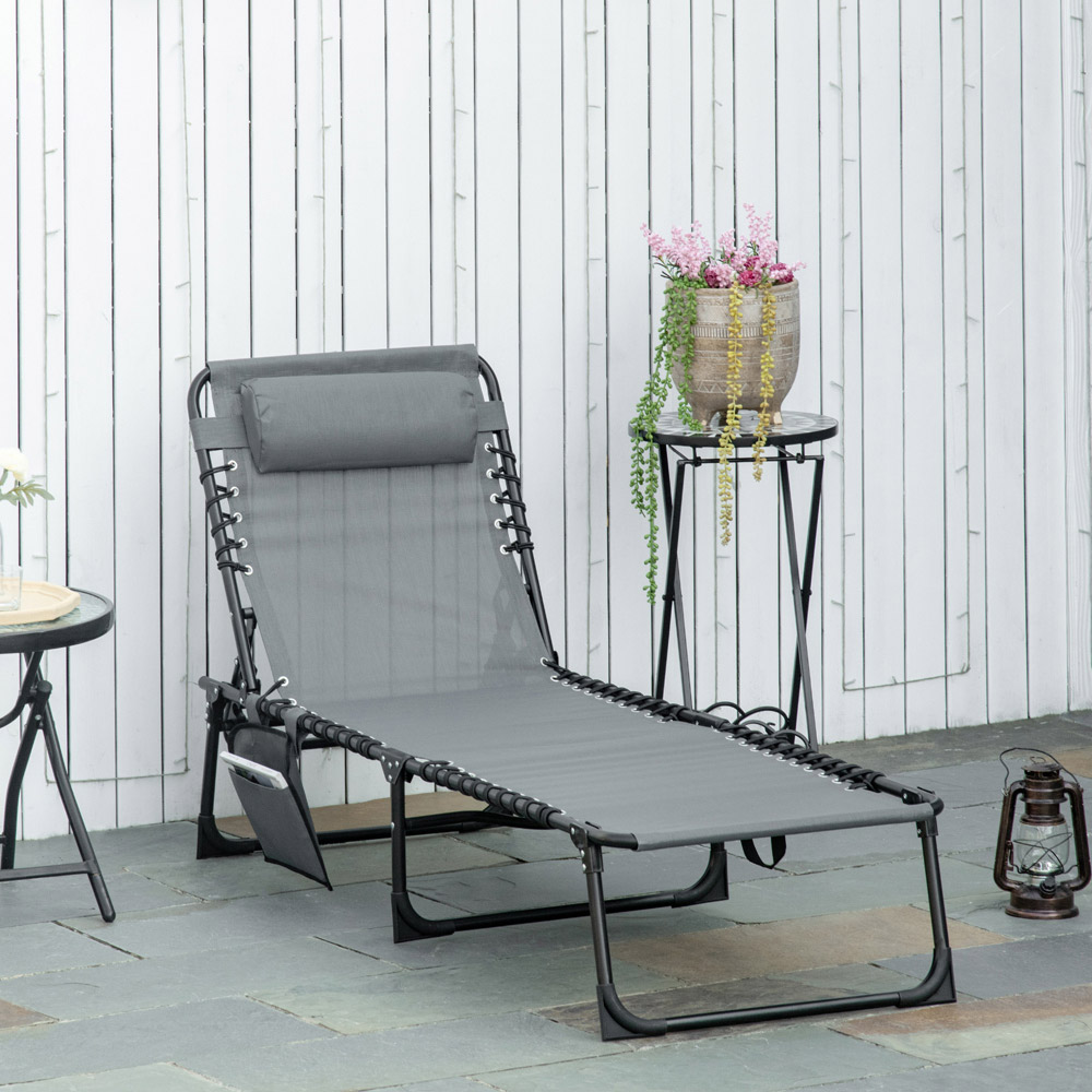 Outsunny Grey Portable Garden Reclining Sun Lounger Image 7