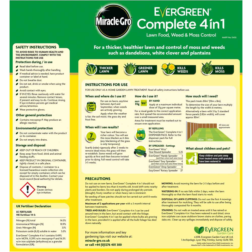 Evergreen Complete 4in1 Lawn Feed Weed and Moss Killer 80msq 2.8kg