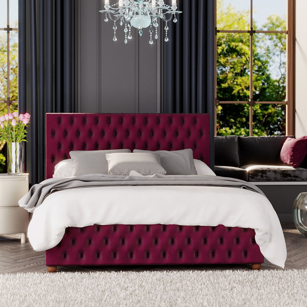 Laurence Llewelyn-Bowen Seren Super King Size Berry Plush Velvet Ottoman Bed Image 1