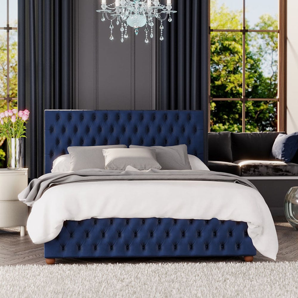 Laurence Llewelyn-Bowen Seren Single Navy Plush Velvet Ottoman Bed Image 1