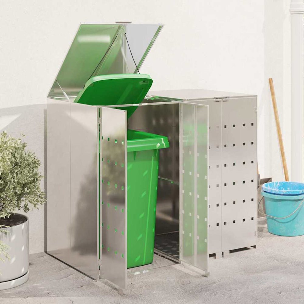 vidaXL Silver 2 Wheelie Bin Storage Shed Image 2
