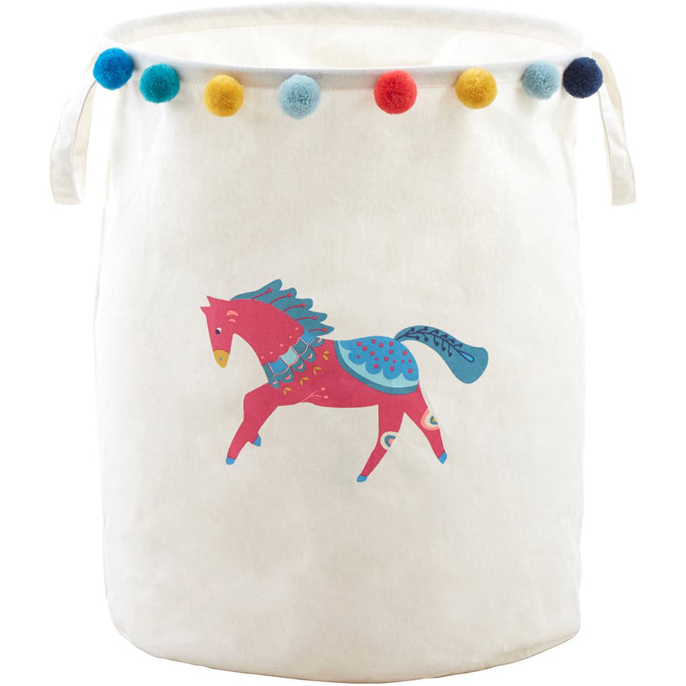 Premier Housewares 1901947 Mimo Eclectic Horse White Laundry Basket Image 1
