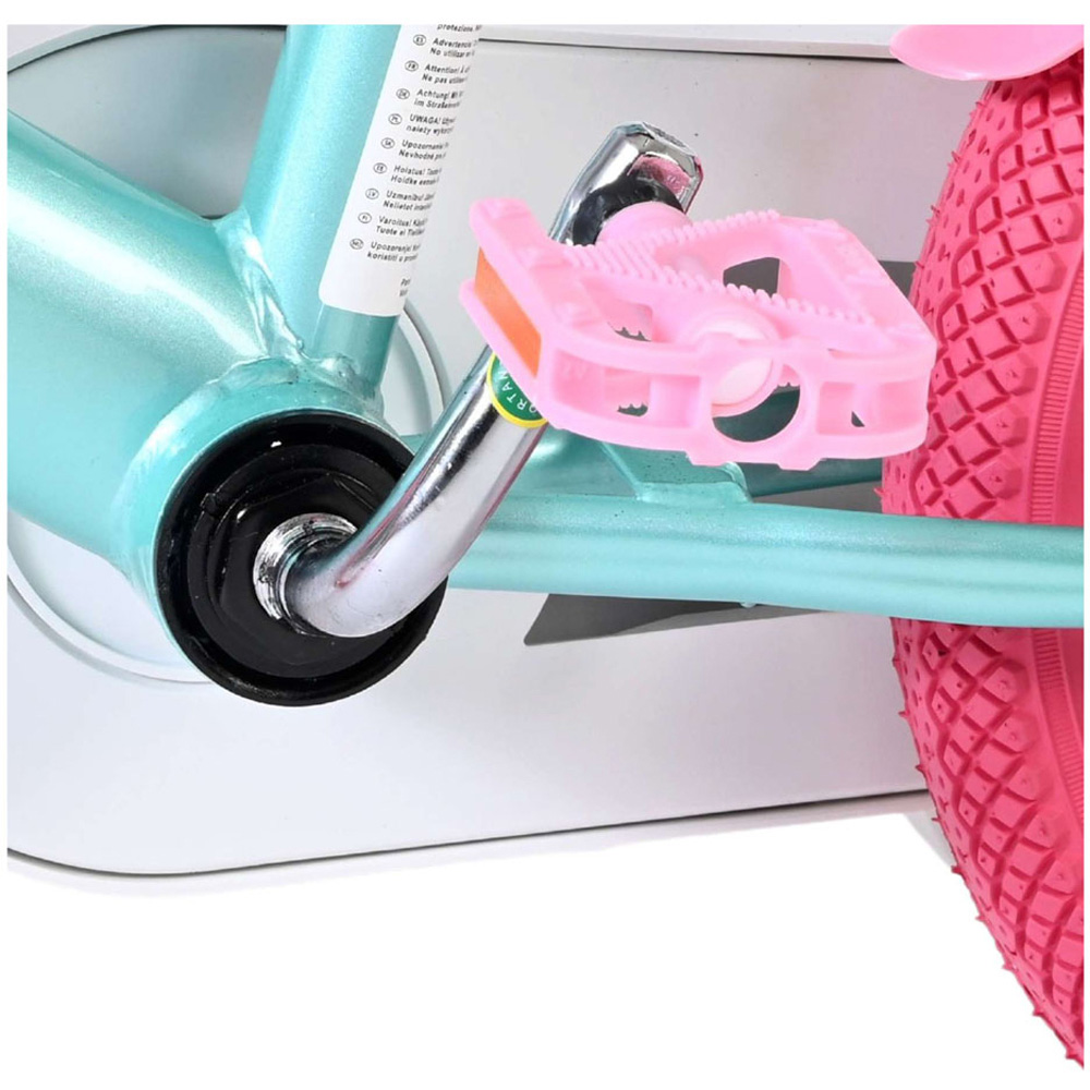 Volare Unicorn Kids 12 inch Green and Pink Bike with Stabilisers Doll Seat and Basket Image 9