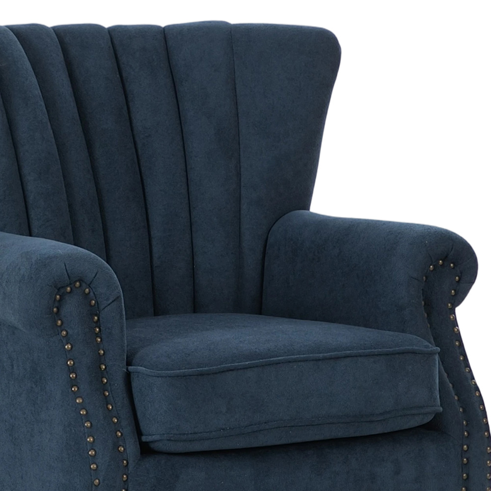 Living and Home Blue Chenille Upholstered Channel Back Armchair Image 4