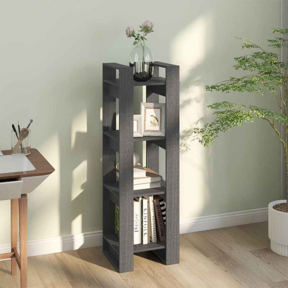 vidaXL 4 Shelf Grey Solid Pine Wood Bookcase Image 7