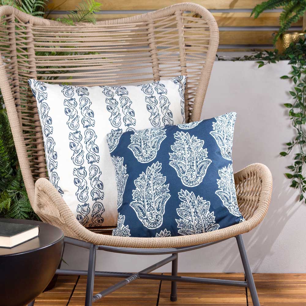 Paoletti Kalindi Navy Paisley Floral UV and Water Resistant Outdoor Cushion Image 4