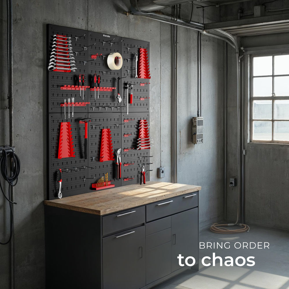 tectake Jonah 6 Panel Tool Pegboard Set with Hooks and Holders Image 7