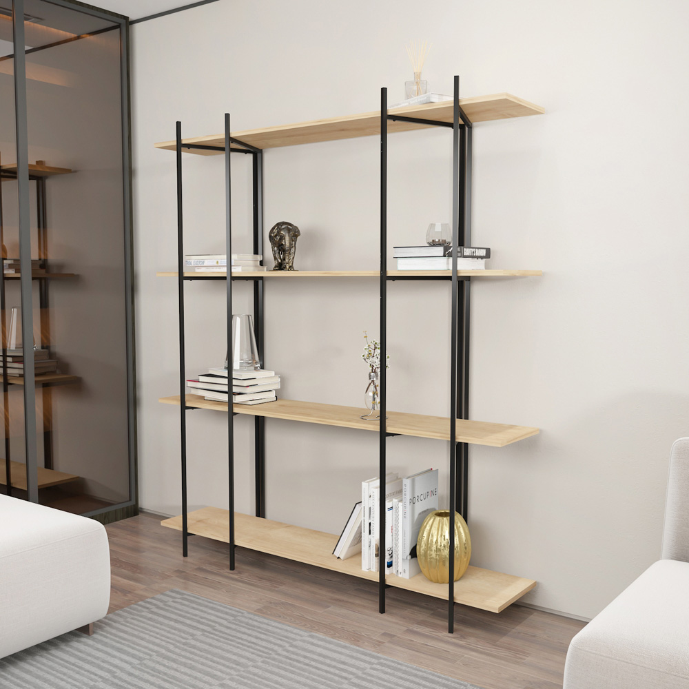 Decorotika Moss 4 Shelf Oak and Black Bookcase Image 6